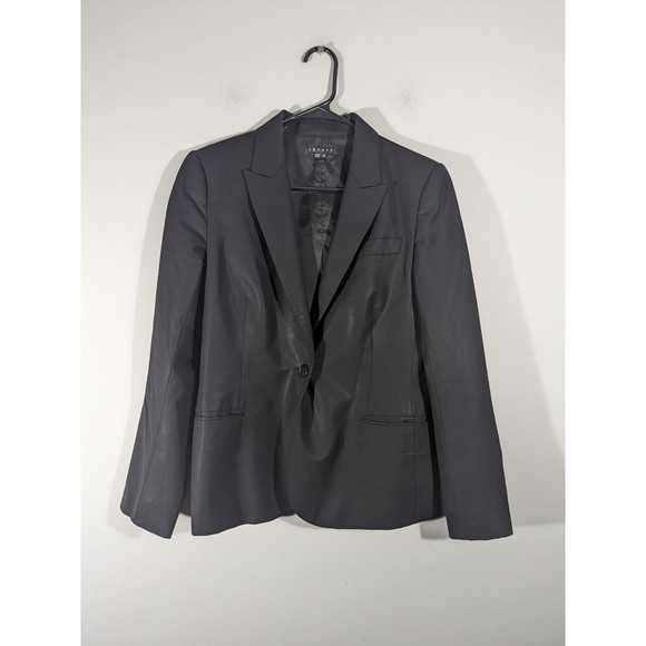 Theory Black Blazer Suit Gabe B Tailor Wool Blend Women Size 12 - Picture 1 of 7